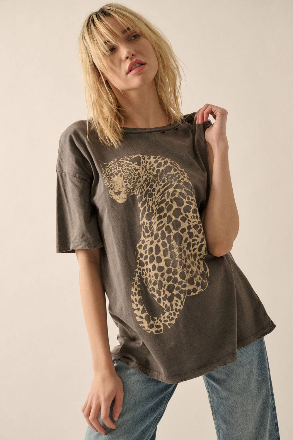 Cheetah Mineral-Washed Oversized Tee