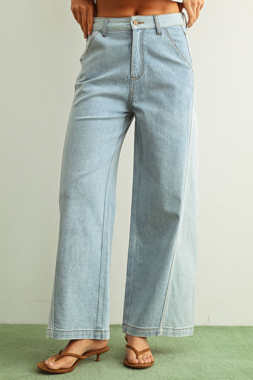 Denim Color Block Wide Leg Pants