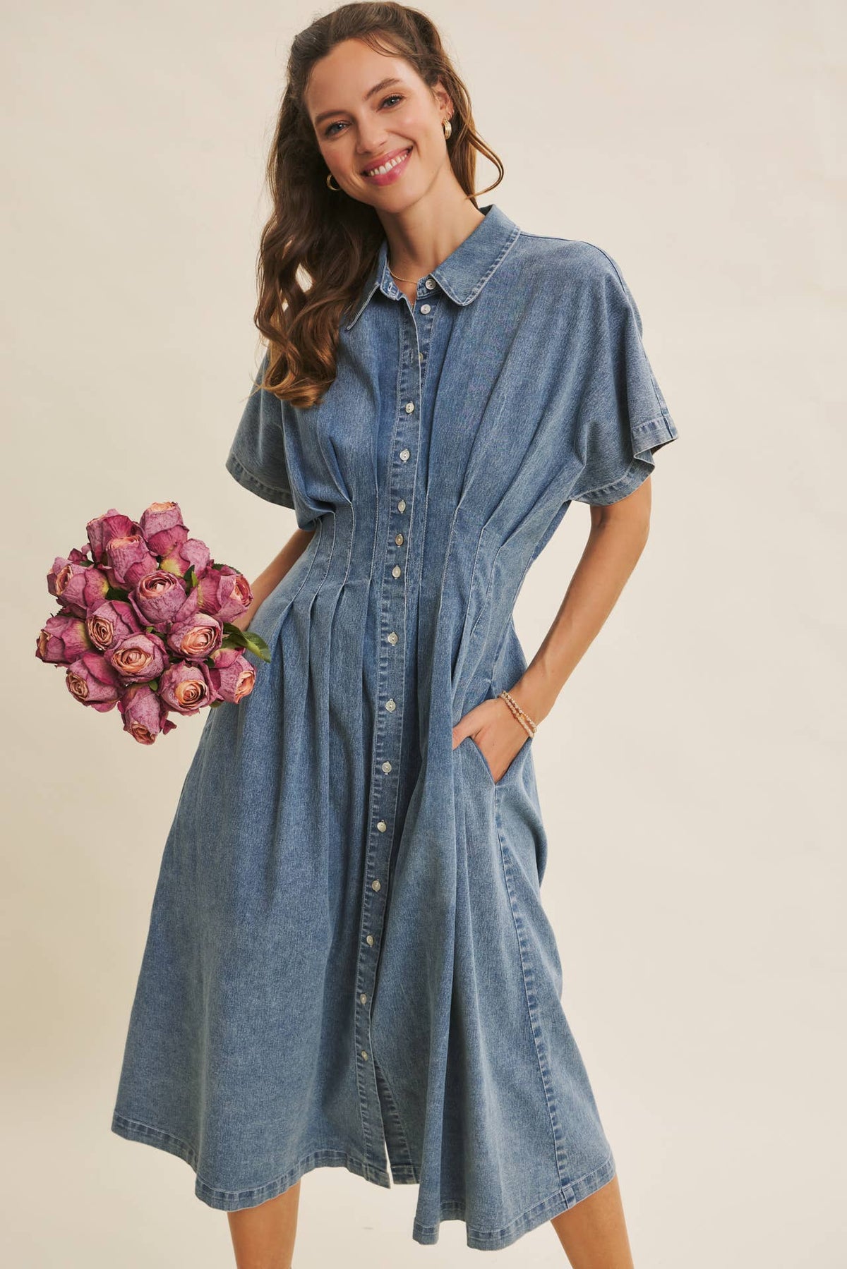 Denim Pleated Midi Dress Black Birch Denim Pleated Midi Dress Black Birch