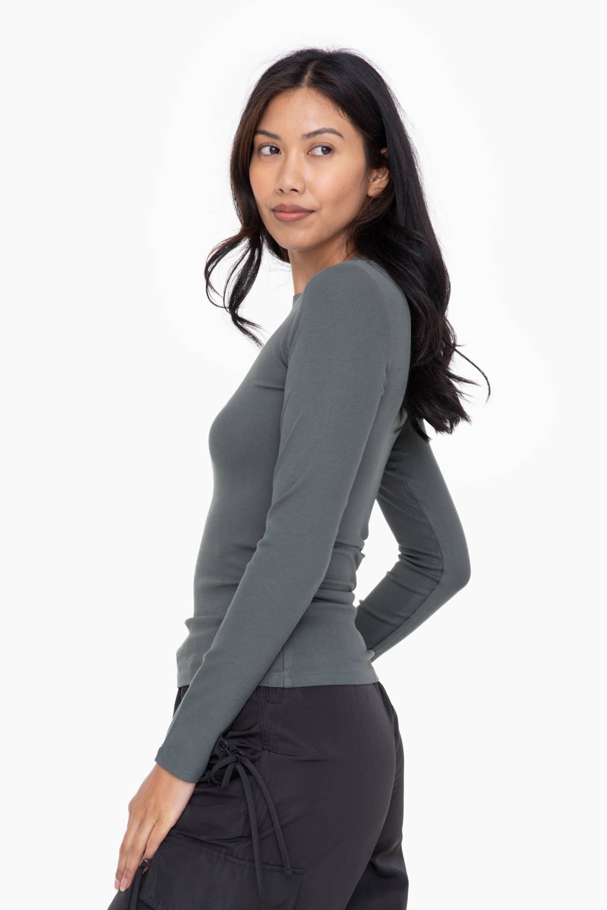 Essential Long-Sleeved Micro-Ribbed Athleisure Top