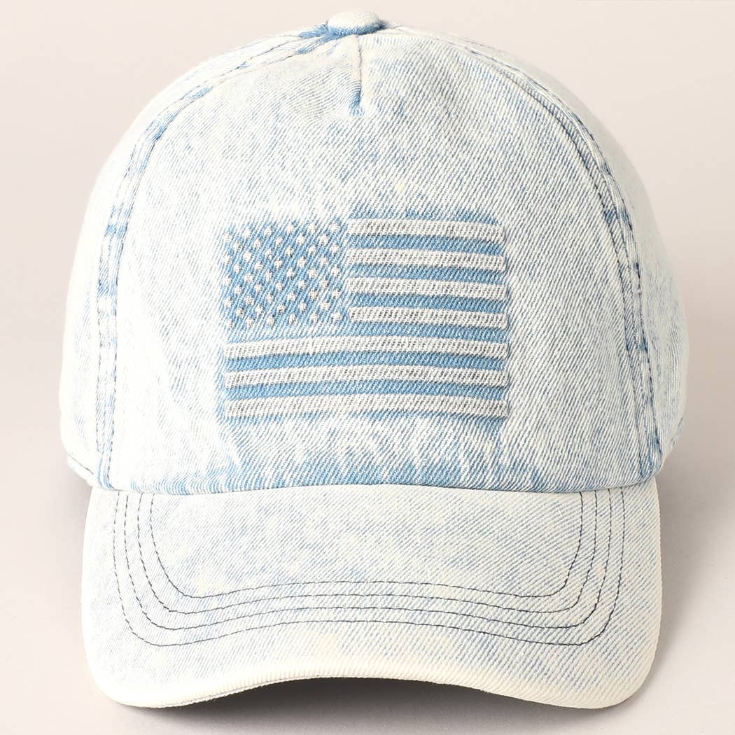 Embossed American Flag Denim Baseball Hat