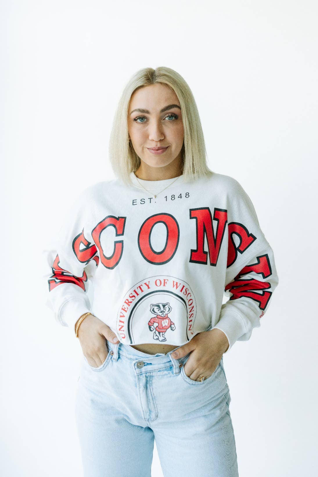 Wisconsin Split Sleeve Cropped Crew