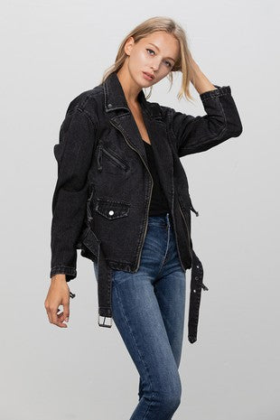 Elle & Co. Black Denim Moto Jacket